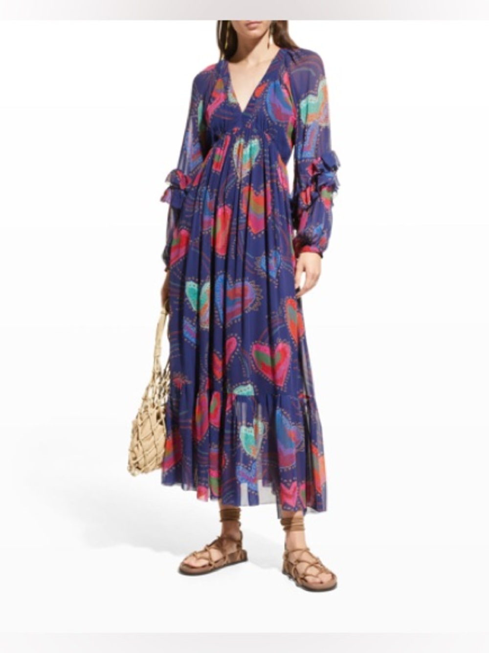 FARM RIO Blue Shiny Hearts Maxi Dress Size Medium VGUC - Picture 2 of 8